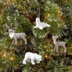 4pk Faux Fur Animals Christmas Tree Ornament Set Polar Bear/Seal/Fawn/Buck - Wondershop™
