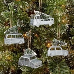 4ct Galvanized Metal Vehicle Christmas Tree Ornament Set - Wondershop™