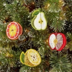 4ct Sequined Felt Fruit Christmas Tree Ornament Set - Wondershop™