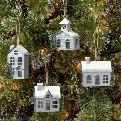 4ct Galvanized Metal Village Christmas Tree Ornament Set - Wondershop™