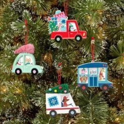 4ct Wood Vehicle Christmas Tree Ornament Set Blue/Red/White/Green - Wondershop™