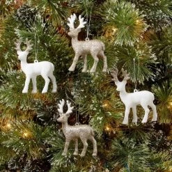4pk Glitter Deer Christmas Tree Ornament Set Gold/White - Wondershop™