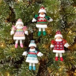4ct 5.5" Fabric Girl with Knit Shoes Christmas Tree Ornament Set - Wondershop™