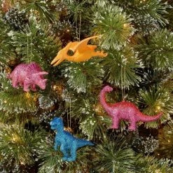 4ct 5" Glitter Dinosaur Christmas Tree Ornament Set Glitter - Wondershop™