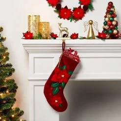 5' Fabric Poinsettia Artificial Christmas Garland Red - Wondershop™