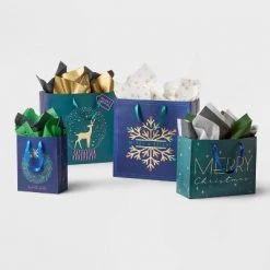 4ct Assorted Gift Bag Blue/Green - Wondershop™