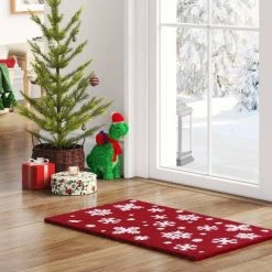 1'2"x2'6" Flocked Snowflakes Doormat Red/White - Wondershop™