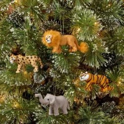4ct Faux Fur Animal Christmas Tree Ornament Set Lion/Tiger/Elephant/Leopard - Wondershop™
