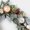 22in Mixed Artificial Pine Christmas Wreath with Shatterproof Ornaments Gold, Burgundy & Blush - Wondershop™