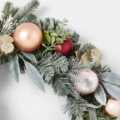 22in Mixed Artificial Pine Christmas Wreath with Shatterproof Ornaments Gold, Burgundy & Blush - Wondershop™