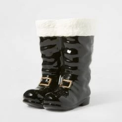 10" Ceramic Santa Boots Decorative Figurine Black - Wondershop™