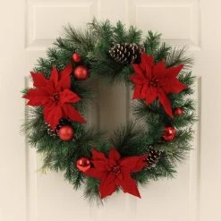 28in Christmas Red Poinsettia with Ornaments Artificial Pine Wreath - Wondershop™