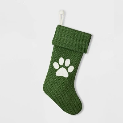 20" Knit Monogram Christmas Stocking Green Paw Print - Wondershop™ 1 20" Knit Monogram Christmas Stocking Green Paw Print - Wondershop™