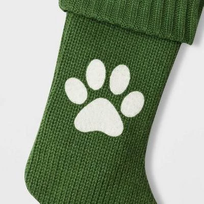 20" Knit Monogram Christmas Stocking Green Paw Print - Wondershop™ 2 20" Knit Monogram Christmas Stocking Green Paw Print - Wondershop™ - Image 2