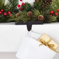 Greenery Stocking Holder with Pinecones Black Base with Tapered Hook - Wondershop™