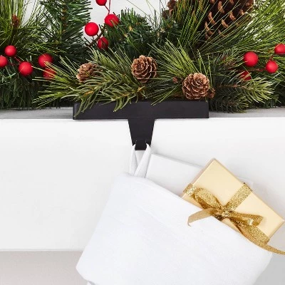 Greenery Stocking Holder with Pinecones Black Base with Tapered Hook - Wondershop™ 1 Greenery Stocking Holder with Pinecones Black Base with Tapered Hook - Wondershop™