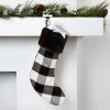 Buffalo Plaid Christmas Stocking with Faux Fur Cuff Black/Ivory - Wondershop™