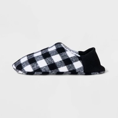 Adult Buffalo Check Plaid Fleece Lined Pull-On Slipper Socks with Huggable Heel & Grippers - Wondershop™ Black/White 1 Adult Buffalo Check Plaid Fleece Lined Pull-On Slipper Socks with Huggable Heel & Grippers - Wondershop™ Black/White