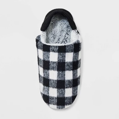 Adult Buffalo Check Plaid Fleece Lined Pull-On Slipper Socks with Huggable Heel & Grippers - Wondershop™ Black/White 2 Adult Buffalo Check Plaid Fleece Lined Pull-On Slipper Socks with Huggable Heel & Grippers - Wondershop™ Black/White - Image 2