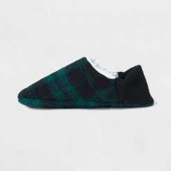 Adult Plaid Faux Shearling Lined Pull-On Slipper Socks with Huggable Heel & Grippers - Wondershop™ Green/Black