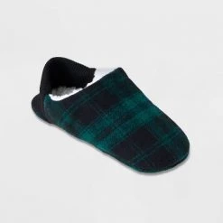 Adult Plaid Faux Shearling Lined Pull-On Slipper Socks with Huggable Heel & Grippers - Wondershop™ Green/Black -Wondershop Sales unnamed file 235