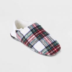 Adult Festive Plaid Faux Shearling Lined Pull-On Slipper Socks with Huggable Heel & Grippers - Wondershop™ Ivory -Wondershop Sales unnamed file 242