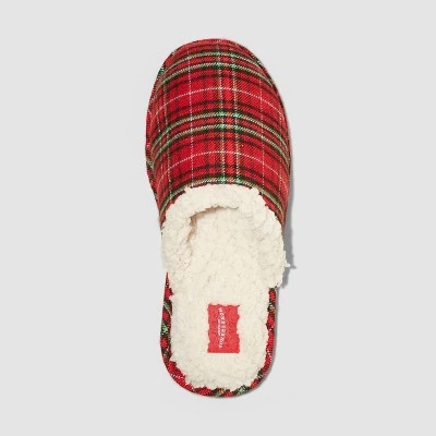 Men's Adult Plaid Slide Slippers - Wondershop™ Red 2 Men's Adult Plaid Slide Slippers - Wondershop™ Red - Image 2