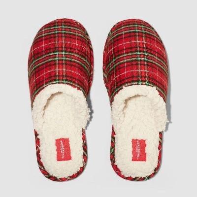 Men's Adult Plaid Slide Slippers - Wondershop™ Red 3 Men's Adult Plaid Slide Slippers - Wondershop™ Red - Image 3