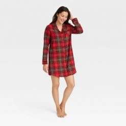 Women's Holiday Tartan Plaid Flannel Matching Family Pajama NightGown - Wondershop™ Red -Wondershop Sales unnamed file 419