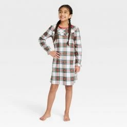 Kids' Holiday Tartan Plaid Flannel Matching Family Pajama NightGown- Wondershop™ Cream -Wondershop Sales unnamed file 433