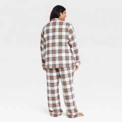 Women's Holiday Tartan Plaid Flannel Matching Family Pajama Set - Wondershop™ Cream
