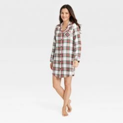 Women's Holiday Tartan Plaid Flannel Matching Family Pajama NightGown - Wondershop™ Cream -Wondershop Sales unnamed file 443