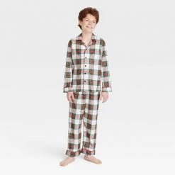Kids' Holiday Tartan Plaid Flannel Matching Family Pajama Set - Wondershop™ Cream -Wondershop Sales unnamed file 453