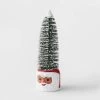 11" Pre-lit Flocked Bottle Brush Tree in Ceramic Santa Pot - Wondershop™