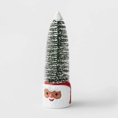 11" Pre-lit Flocked Bottle Brush Tree in Ceramic Santa Pot - Wondershop™ 1 11" Pre-lit Flocked Bottle Brush Tree in Ceramic Santa Pot - Wondershop™