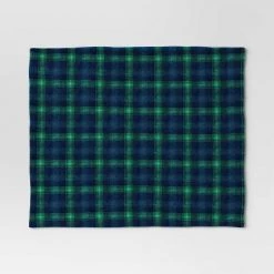 Plaid Printed Plush Throw Blanket Blue/Green - Wondershop™
