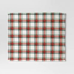 Tartan Plaid Printed Plush Throw Blanket Cream - Wondershop™