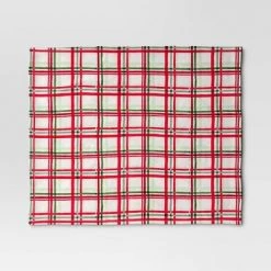 Plaid Printed Plush Christmas Throw Blanket Ivory - Wondershop™