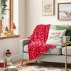 Snowflake Printed Plush Throw Blanket Christmas Red/Ivory - Wondershop™